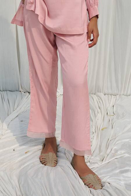 Ayaka_Pink 100% Organic Cotton Made With Solid Front Pleated Trouser _Online_at_Aza_Fashions