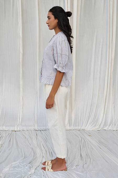 Buy Ayaka Blue Cotton Embroidery Round Neck Puff Sleeve Printed Top Online at Aza Fashions Buy_Ayaka_Blue Cotton Embroidery Round Neck Puff Sleeve Printed Top _Online_at_Aza_Fashions