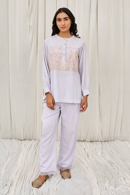 Ayaka Blue Cotton Embroidery Round Neck Straight Floral Top Online at Aza Fashions Ayaka_Blue Cotton Embroidery Round Neck Straight Floral Top _Online_at_Aza_Fashions