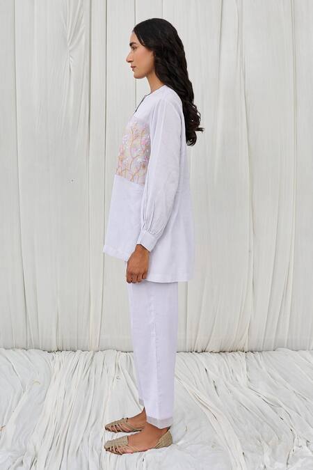 Buy Ayaka Blue Cotton Embroidery Round Neck Straight Floral Top Online at Aza Fashions Buy_Ayaka_Blue Cotton Embroidery Round Neck Straight Floral Top _Online_at_Aza_Fashions