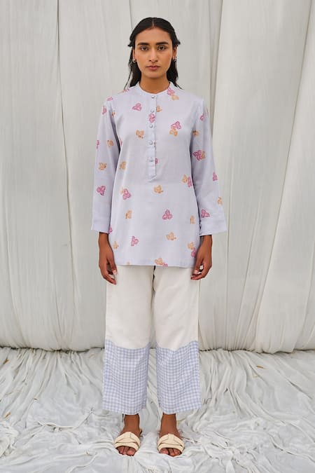 Ayaka Blue Cotton Round Neck Hand Block Printed Top Online at Aza Fashions Ayaka_Blue Cotton Round Neck Hand Block Printed Top _Online_at_Aza_Fashions