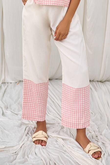 Ayaka_Pink 100% Organic Cotton Made With Soyabean Fibres Printed Front Pleated Trouser _Online_at_Aza_Fashions