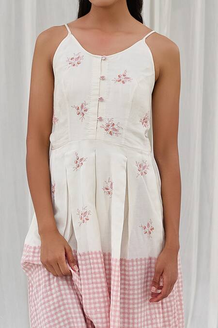 Shop Ayaka Pink Cotton Embroidery Round Neck Printed Spaghetti Dress Online at Aza Fashions Shop_Ayaka_Pink Cotton Embroidery Round Neck Printed Spaghetti Dress _Online_at_Aza_Fashions