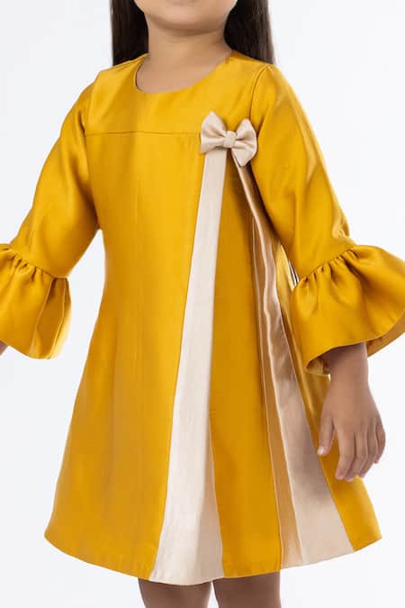 Darleen Kids Couture Yellow Silk, Satin Fiona Dress Online at Aza Fashions Darleen Kids Couture_Yellow Silk, Satin Fiona Dress _Online_at_Aza_Fashions