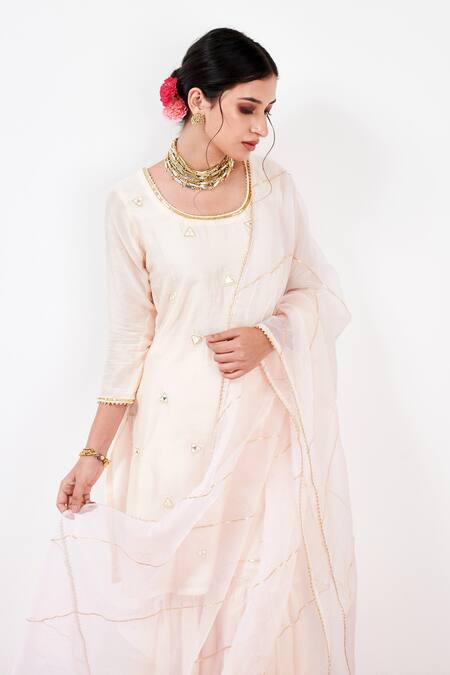 Shop Label Flamingo By Vrinda Ivory Cotton, Silk, Organza Pearls, Mirrorwork Embellished Kurta Sharara Set Online at Aza Fashions Shop_Label Flamingo By Vrinda_Ivory Cotton, Silk, Organza Pearls, Mirrorwork Embellished Kurta Sharara Set _Online_at_Aza_Fashions