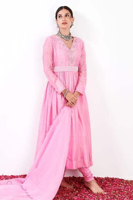 Label Flamingo By Vrinda Pink Cotton, Silk, Lycra, Organza Gota Floral Embellished Anarkali Churidar Set at Aza Fashions Label Flamingo By Vrinda_Pink Cotton, Silk, Lycra, Organza Gota Floral Embellished Anarkali Churidar Set _at_Aza_Fashions