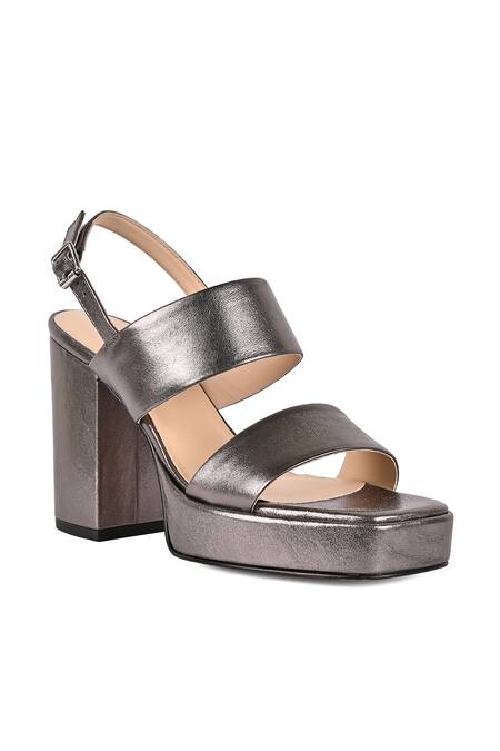 Vanilla Moon_Grey Floral Leather Block Heels_Online_at_Aza_Fashions