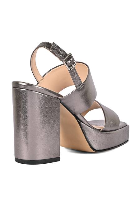 Shop_Vanilla Moon_Grey Floral Leather Block Heels_Online_at_Aza_Fashions