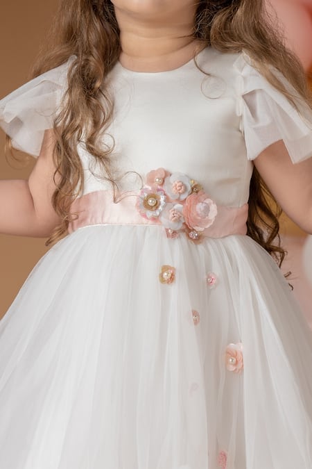 Buy_Darleen Kids Couture_White Net, Satin, Taffeta Pearls, Sequins Flora Gown _Online_at_Aza_Fashions