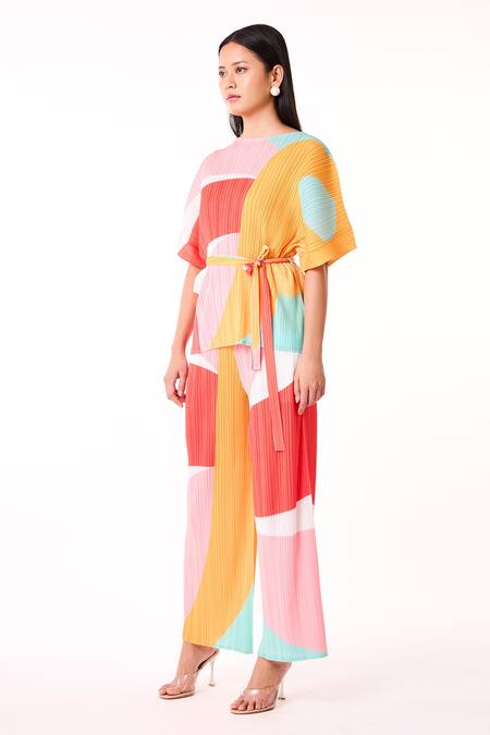 Buy_Scarlet Sage_Multi Color Polyester Round Neck Francesca Abstract Print Pant Co-ord Set_Online_at_Aza_Fashions