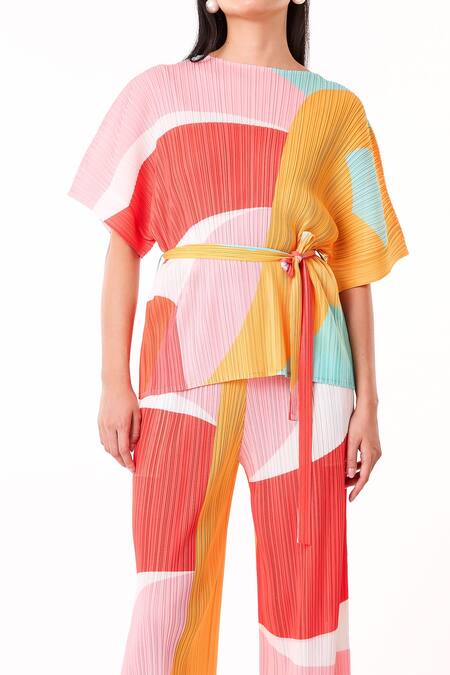 Scarlet Sage_Multi Color Polyester Round Neck Francesca Abstract Print Pant Co-ord Set_at_Aza_Fashions
