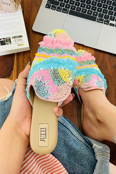 Buy_Jutti Express_Multi Color Frill Mules _Online_at_Aza_Fashions