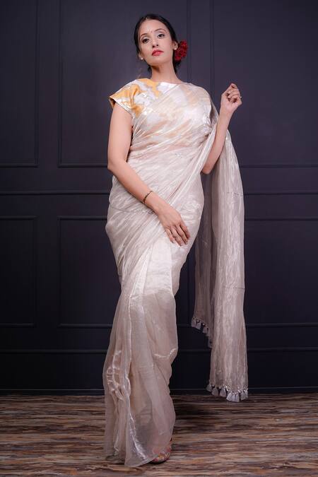Buy Srota By Srishti Aggarwal Tissue Embellishment Sequins Round Metallic Saree With Blouse Online at Aza Fashions Buy_Srota By Srishti Aggarwal_Tissue Embellishment Sequins Round Metallic Saree With Blouse_Online_at_Aza_Fashions