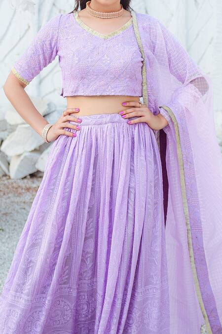 Monk & Mei By Sonia Anand Purple Georgette Embroidery, Stones, Tassels Floral Chikankari Lehenga Set Online at Aza Fashions Monk & Mei By Sonia Anand_Purple Georgette Embroidery, Stones, Tassels Floral Chikankari Lehenga Set _Online_at_Aza_Fashions