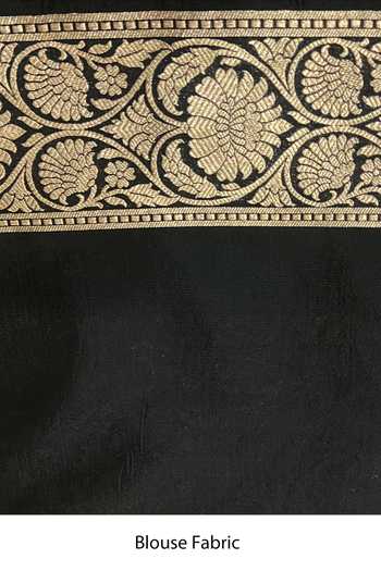 Naaritva India_Black Silk Zari Banarasi Floral Pattern Handwoven Saree With Running Blouse_Online_at_Aza_Fashions
