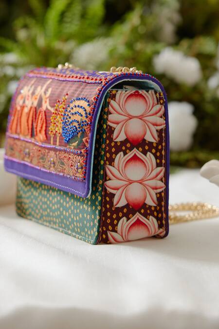 The Garnish Company_Purple Surati Bandhej Print Bag _Online_at_Aza_Fashions
