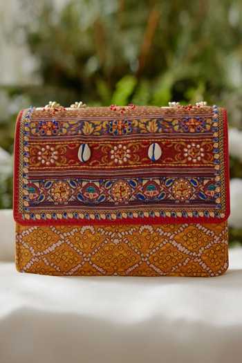 The Garnish Company_Yellow Beads, Embroidery Alambadi Bandhej Print Sling Bag _Online_at_Aza_Fashions