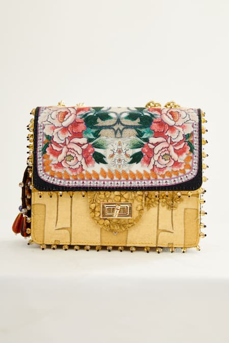 The Garnish Company_Yellow Chiyo Japanese Floral Print Sling Bag _Online_at_Aza_Fashions