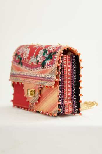 The Garnish Company Orange Crystals Keiko Japanese Floral Print Sling Bag Online at Aza Fashions The Garnish Company_Orange Crystals Keiko Japanese Floral Print Sling Bag _Online_at_Aza_Fashions