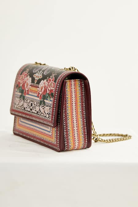 Buy_The Garnish Company_Yellow Yuki Japanese Floral Print Sling Bag _Online_at_Aza_Fashions