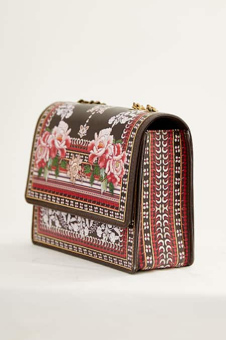 The Garnish Company_Brown Anzo Japanese Floral Print Sling Bag _Online_at_Aza_Fashions