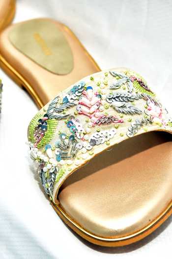Foot Fuel_Gold My Forever Sequin Embroidered Flats _Online_at_Aza_Fashions
