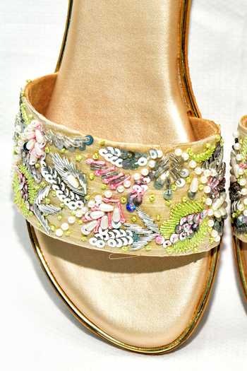 Buy_Foot Fuel_Gold My Forever Sequin Embroidered Flats _Online_at_Aza_Fashions
