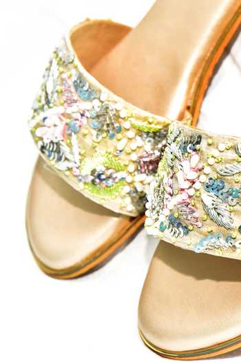 Shop_Foot Fuel_Gold My Forever Sequin Embroidered Flats _Online_at_Aza_Fashions