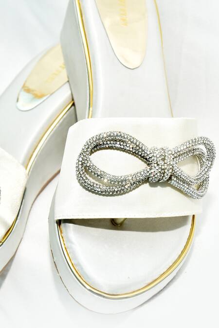 Foot Fuel_White Rhinestones Luvvaa Stone Embellished Wedges _Online_at_Aza_Fashions