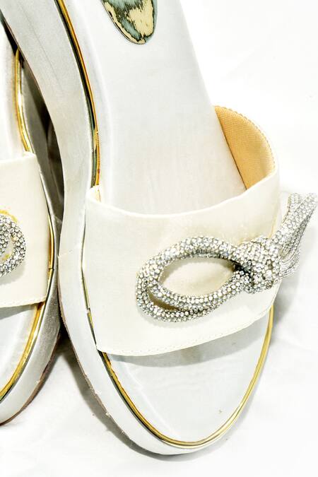 Buy_Foot Fuel_White Rhinestones Luvvaa Stone Embellished Wedges _Online_at_Aza_Fashions
