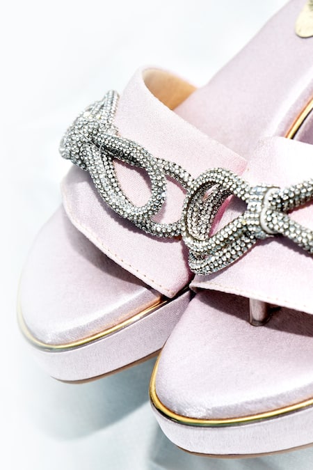 Buy_Foot Fuel_Pink Crystals Mini Love Strap Embellished Wedges _Online_at_Aza_Fashions