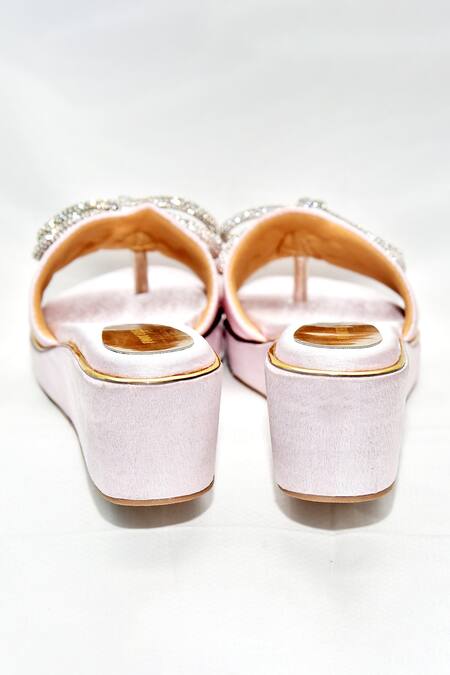 Foot Fuel_Pink Crystals Mini Love Strap Embellished Wedges _at_Aza_Fashions
