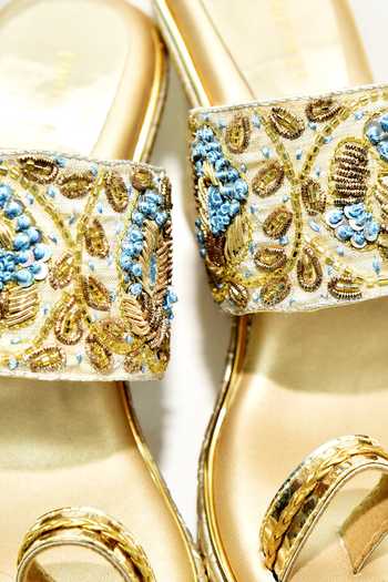 Foot Fuel_Gold Zari, Embroidery Crush Dil Kolhapuri Wedges _Online_at_Aza_Fashions
