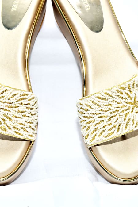 Foot Fuel_Gold Beads Avery Embellished Wedges _Online_at_Aza_Fashions