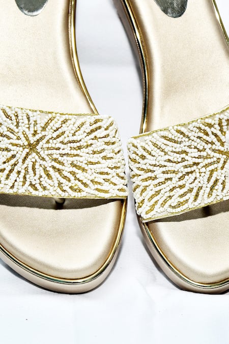 Buy_Foot Fuel_Gold Beads Avery Embellished Wedges _Online_at_Aza_Fashions