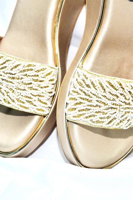 Shop_Foot Fuel_Gold Beads Avery Embellished Wedges _Online_at_Aza_Fashions