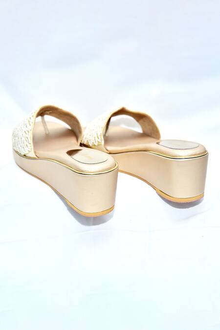 Foot Fuel_Gold Beads Avery Embellished Wedges _at_Aza_Fashions