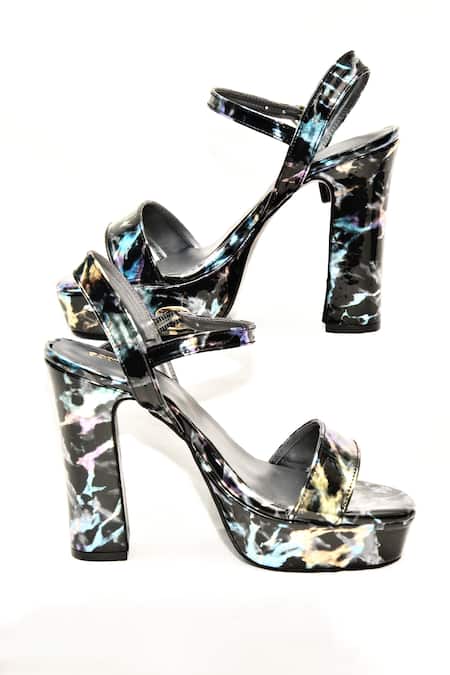 Foot Fuel_Black Ashy Marble Print Heels _Online_at_Aza_Fashions