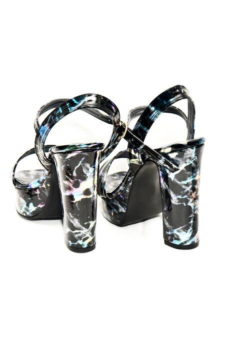 Shop_Foot Fuel_Black Ons Marble Print Block Heels _Online_at_Aza_Fashions