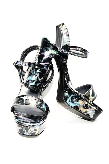 Foot Fuel_Black Ons Marble Print Block Heels _at_Aza_Fashions