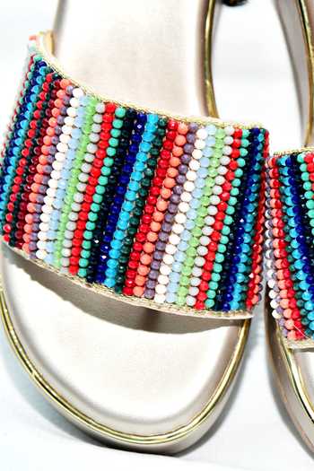 Foot Fuel_Gold Beads Milo Stripe Pattern Round Toe Wedges _Online_at_Aza_Fashions