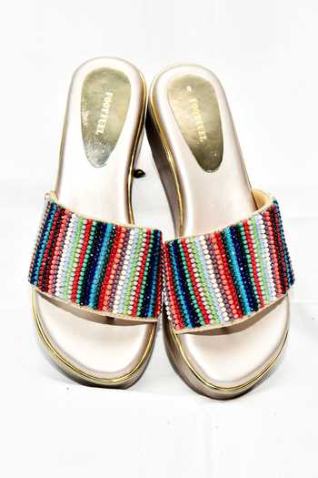 Buy_Foot Fuel_Gold Beads Milo Stripe Pattern Round Toe Wedges _Online_at_Aza_Fashions