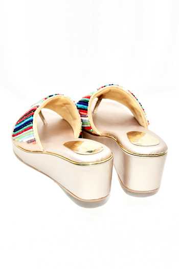 Shop_Foot Fuel_Gold Beads Milo Stripe Pattern Round Toe Wedges _Online_at_Aza_Fashions