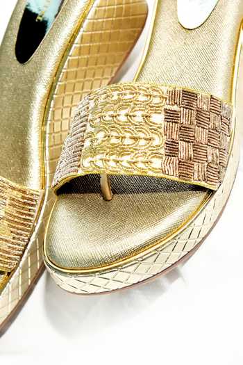 Buy_Foot Fuel_Gold Zari Avi Bead Embellished Wedges _Online_at_Aza_Fashions