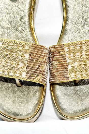 Shop_Foot Fuel_Gold Zari Avi Bead Embellished Wedges _Online_at_Aza_Fashions