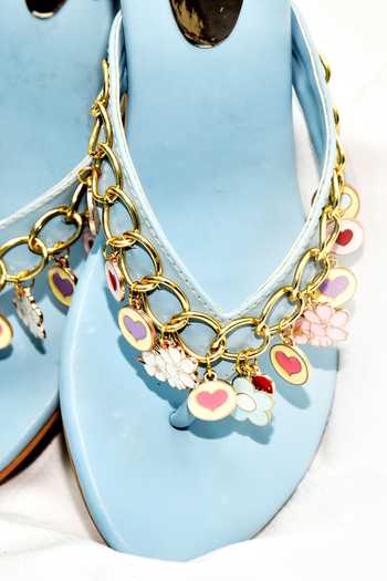 Shop_Foot Fuel_Blue Chains, Fabric Flowers Ira Round Toe Embellished Heels _Online_at_Aza_Fashions