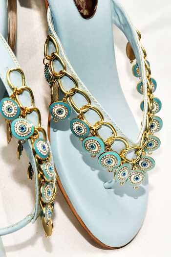 Buy_Foot Fuel_Blue Embroidery, Metallic Thread Iganacio Evil Eye Tasselled Heels _Online_at_Aza_Fashions