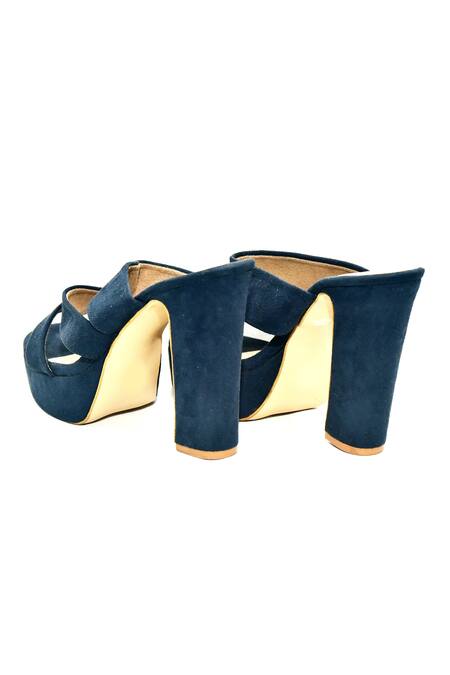 Foot Fuel_Blue Embroidery Maali Round Toe Block Heels _Online_at_Aza_Fashions