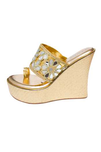 Kkarma Accessories Gold Embroidery Gaurvi Platform Wedges Online at Aza Fashions Kkarma Accessories_Gold Embroidery Gaurvi Platform Wedges_Online_at_Aza_Fashions