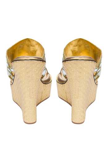 Buy Kkarma Accessories Gold Embroidery Gaurvi Platform Wedges Online at Aza Fashions Buy_Kkarma Accessories_Gold Embroidery Gaurvi Platform Wedges_Online_at_Aza_Fashions